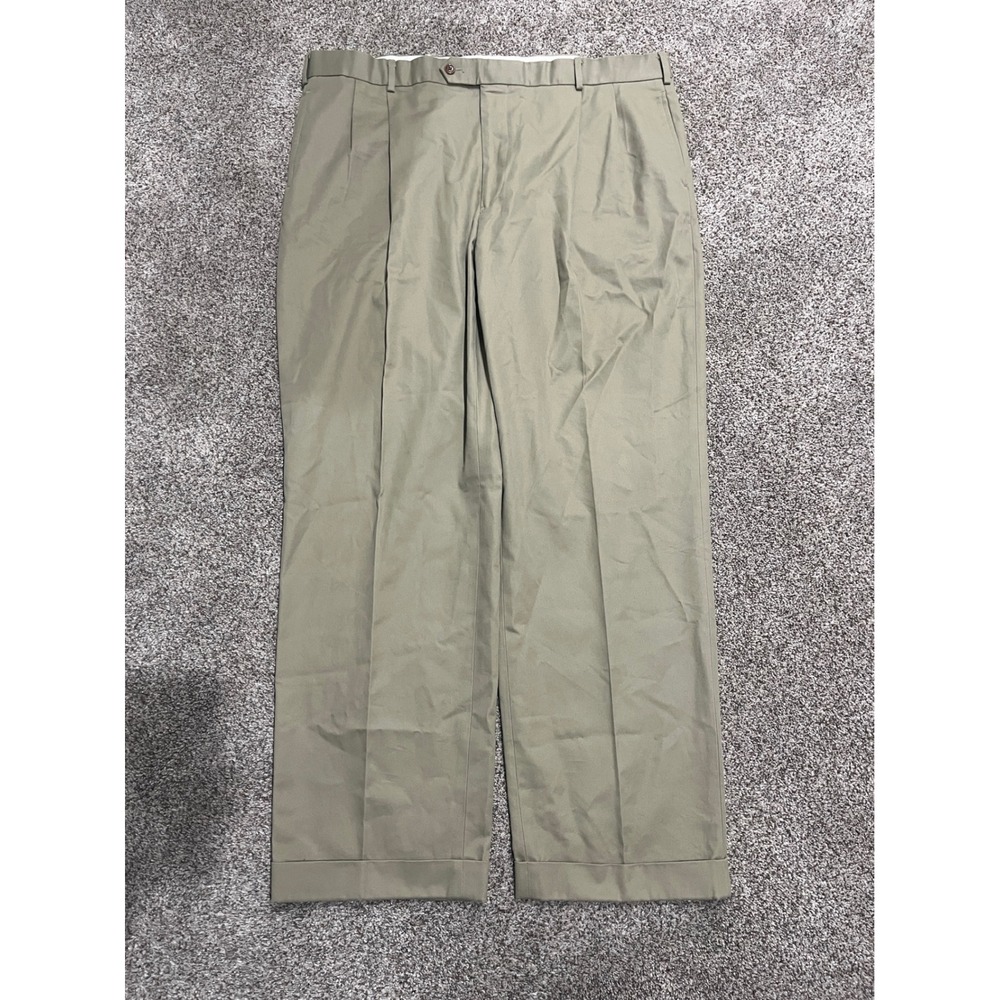 Brooks Brothers 346 Mens 42x32 Khaki Pleated Cuffed Chino Dress Pants Tan Cotton